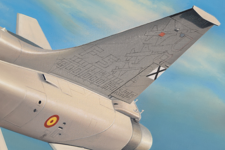 Decoración conmemorativa de la deriva del F-5 durante su realización en el cuadro