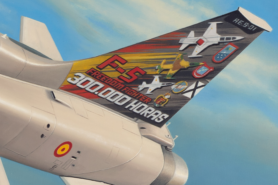 Detalle de la decoración conmemorativa de la deriva del F-5